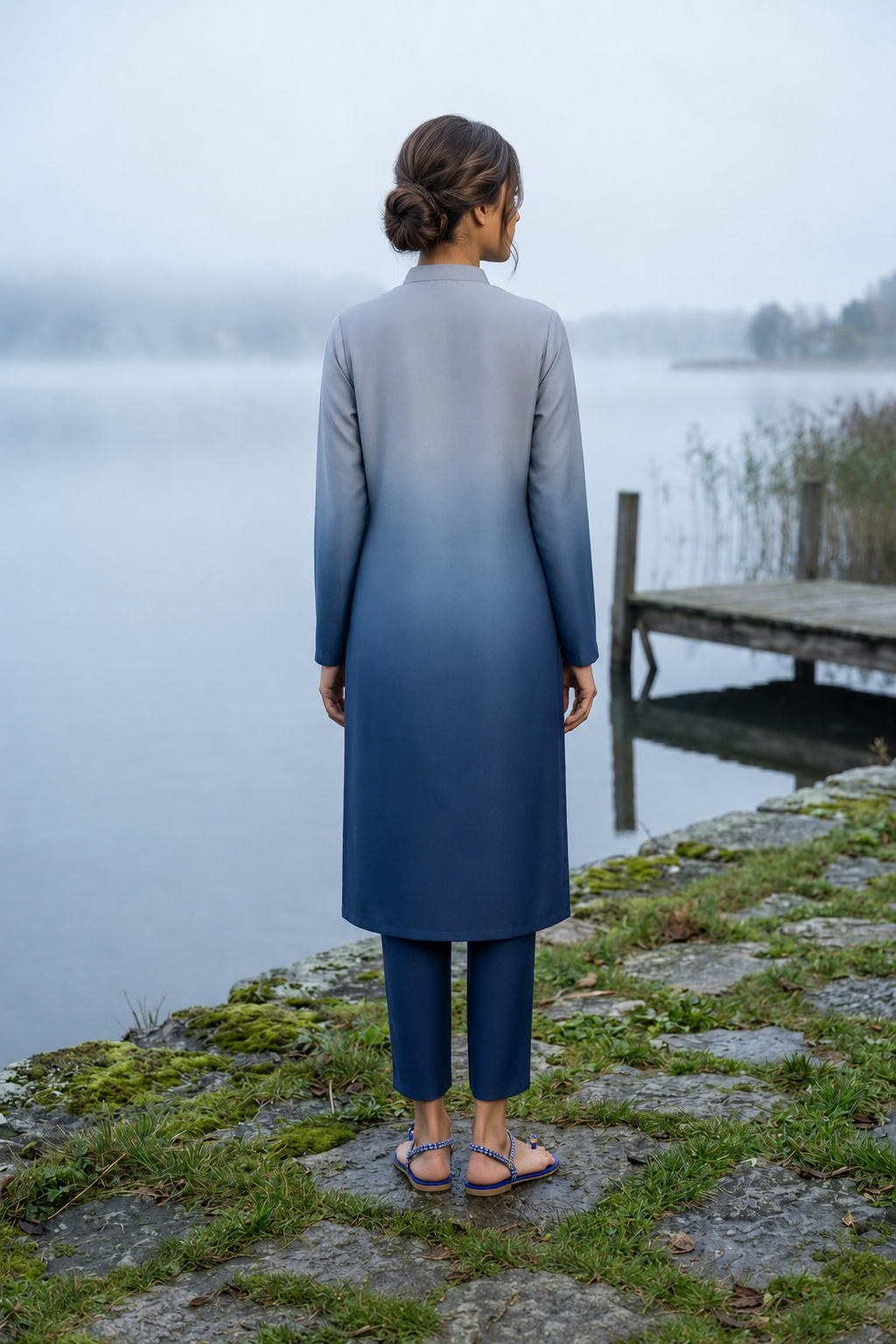 Grey & Blue Double Shade Silk Set - Image 3