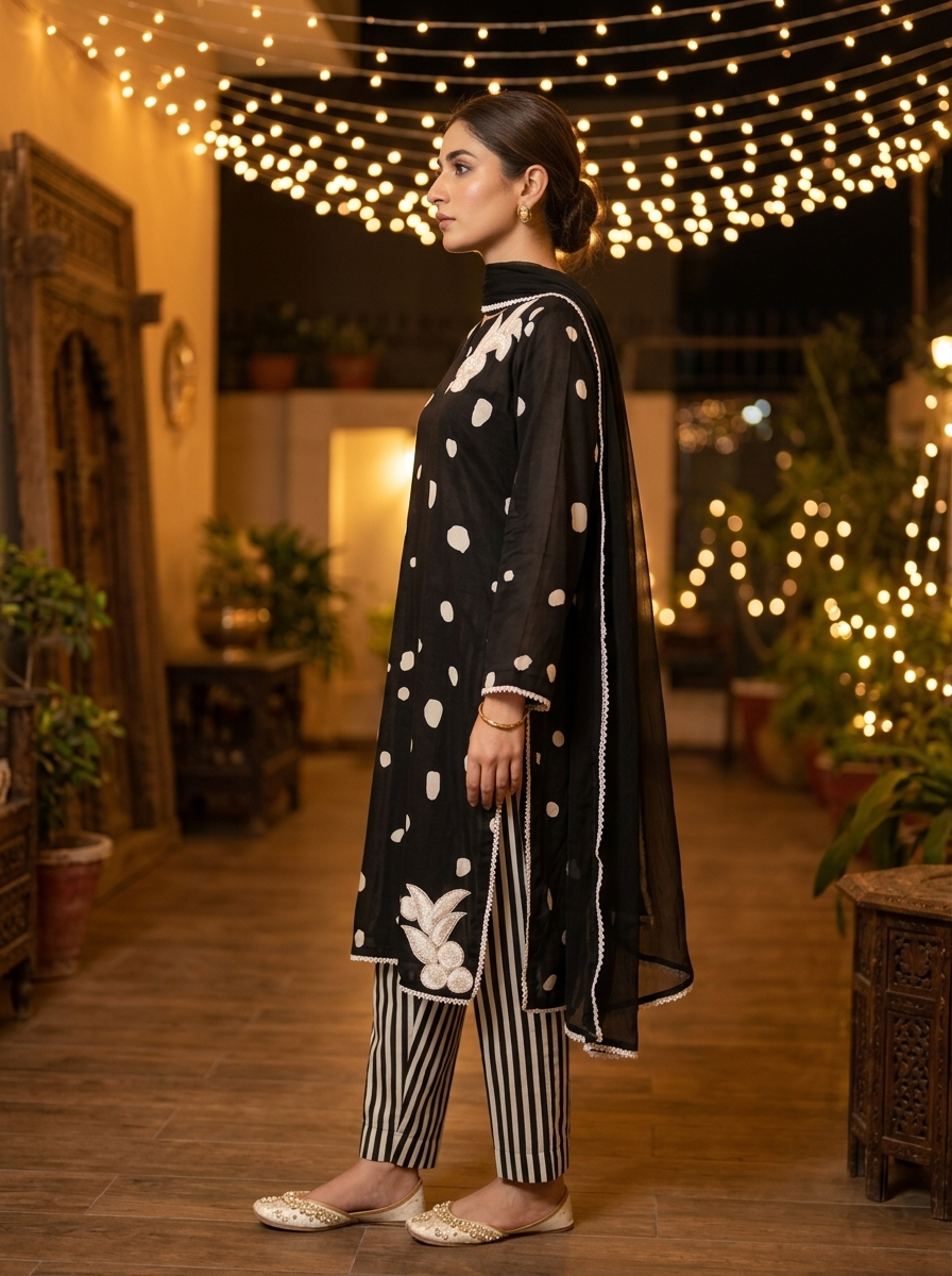 Black Georgette Embroidered Set - Image 4