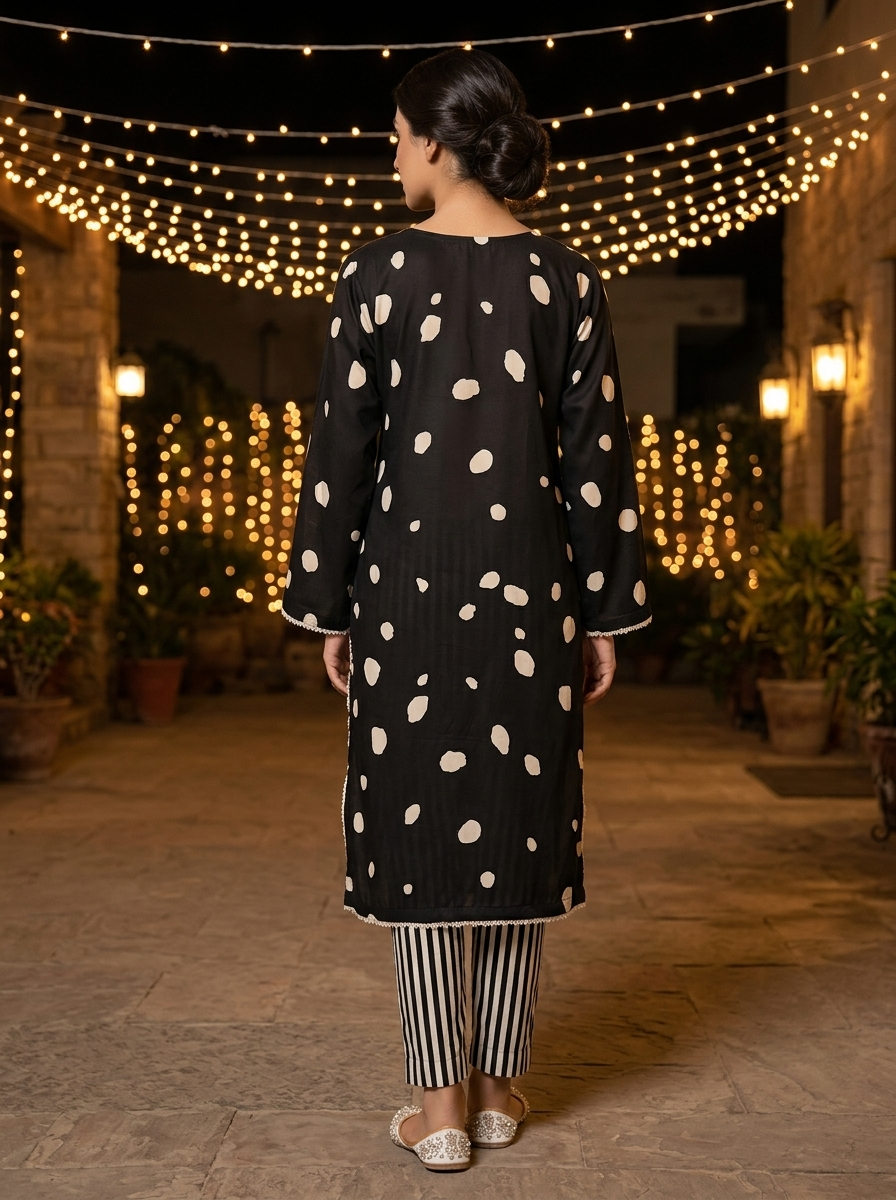 Black Georgette Embroidered Set - Image 3