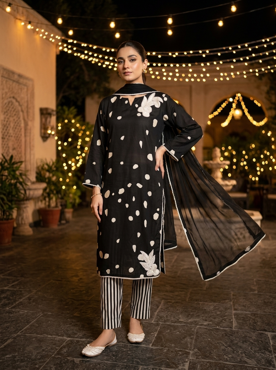 Black Georgette Embroidered Set - Image 2