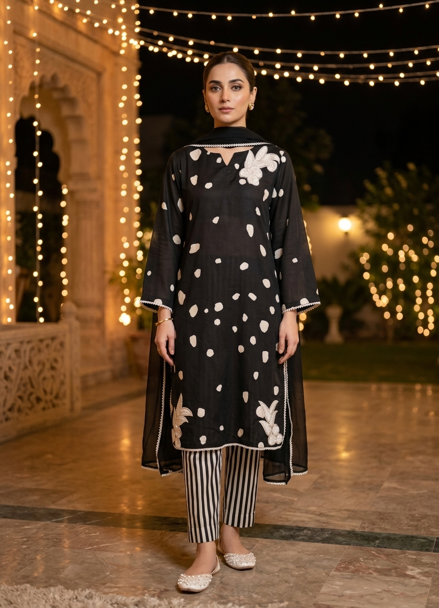 Black Georgette Embroidered Set