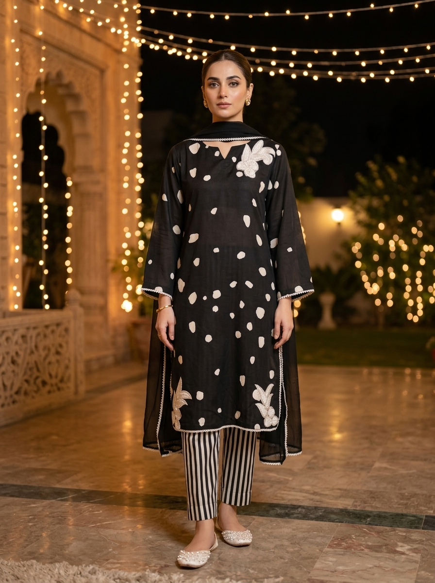 Black Georgette Embroidered Set