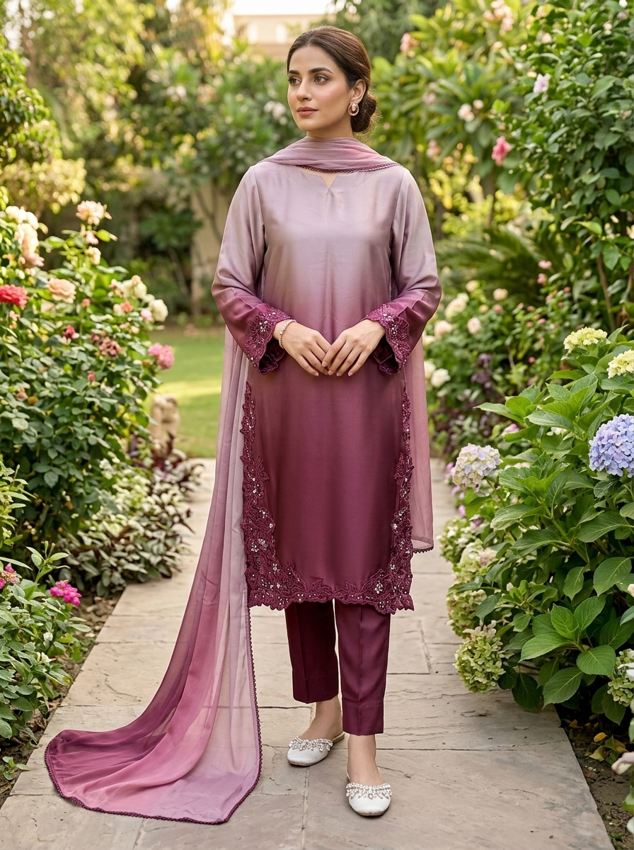 Purple Double Shade Silk Set - Image 2