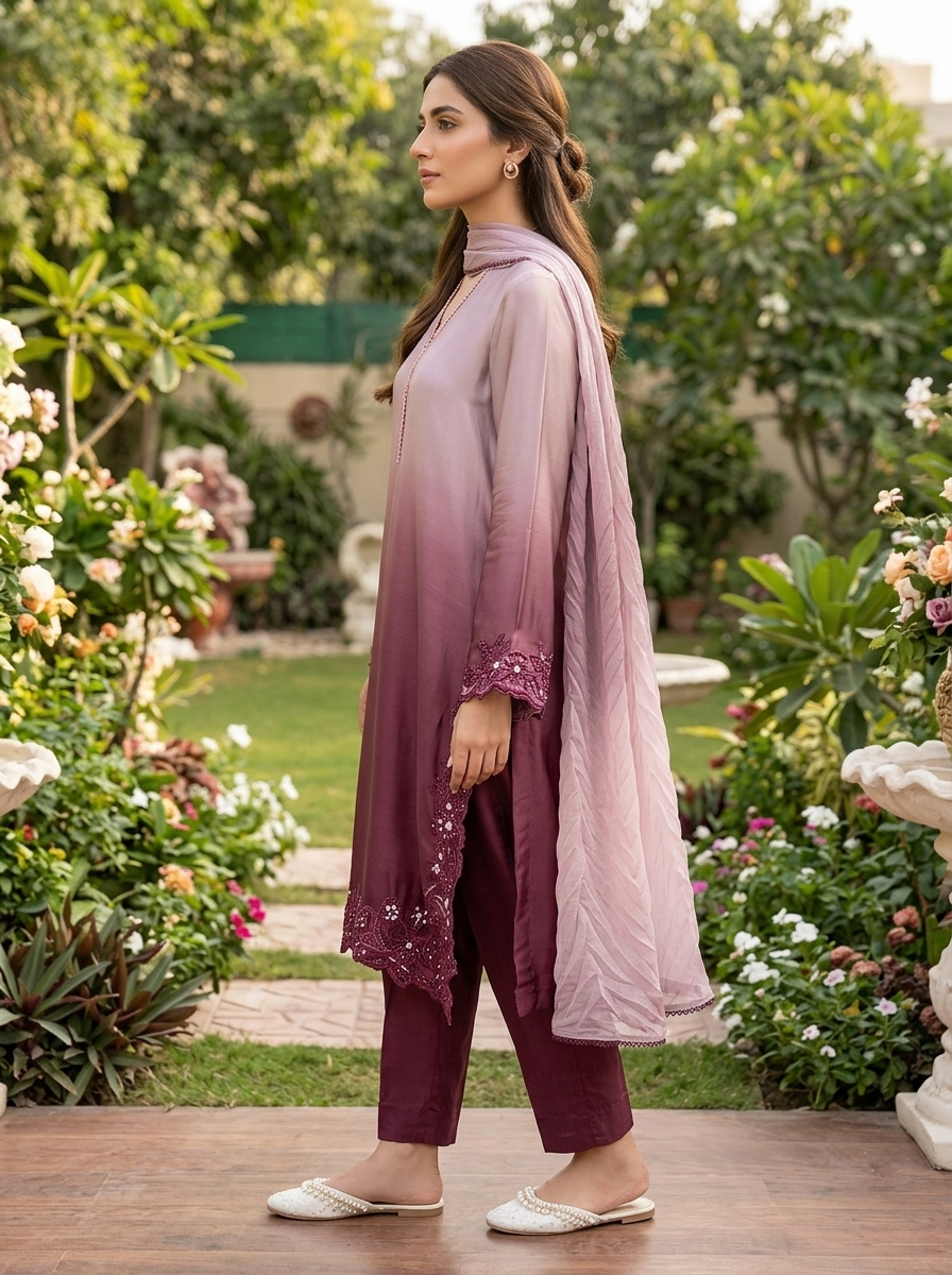 Purple Double Shade Silk Set - Image 3