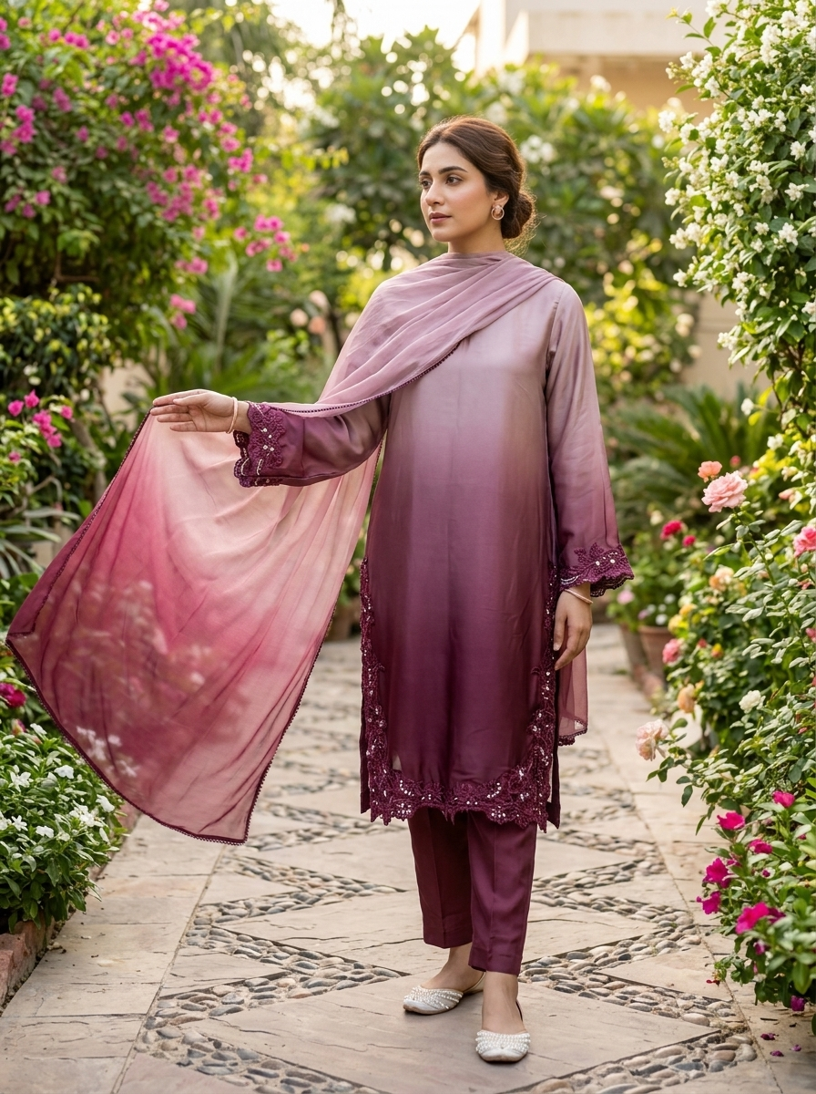 Purple Double Shade Silk Set - Image 4